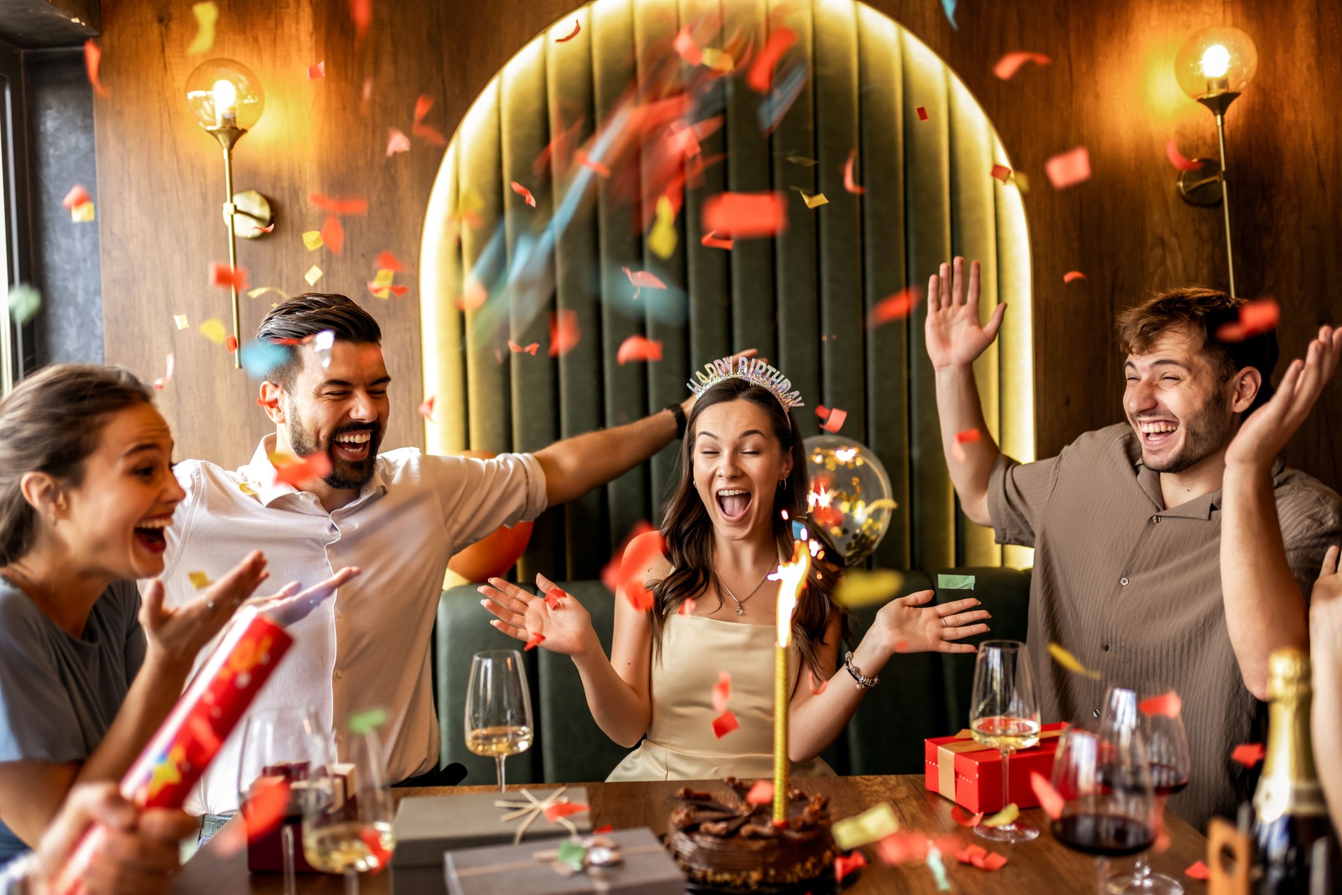 Friends Dancing and Celebrating with Confetti